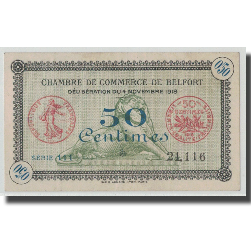 Francia, Belfort, 50 Centimes, 1918, BB+, Pirot:23-41