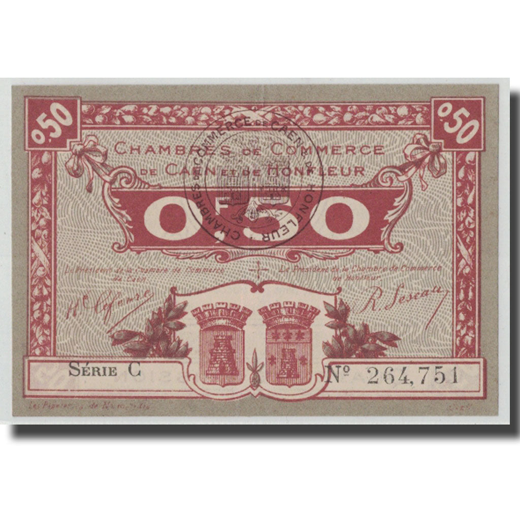 Francia, Caen et Honfleur, 50 Centimes, 1920, SC, Pirot:34-20