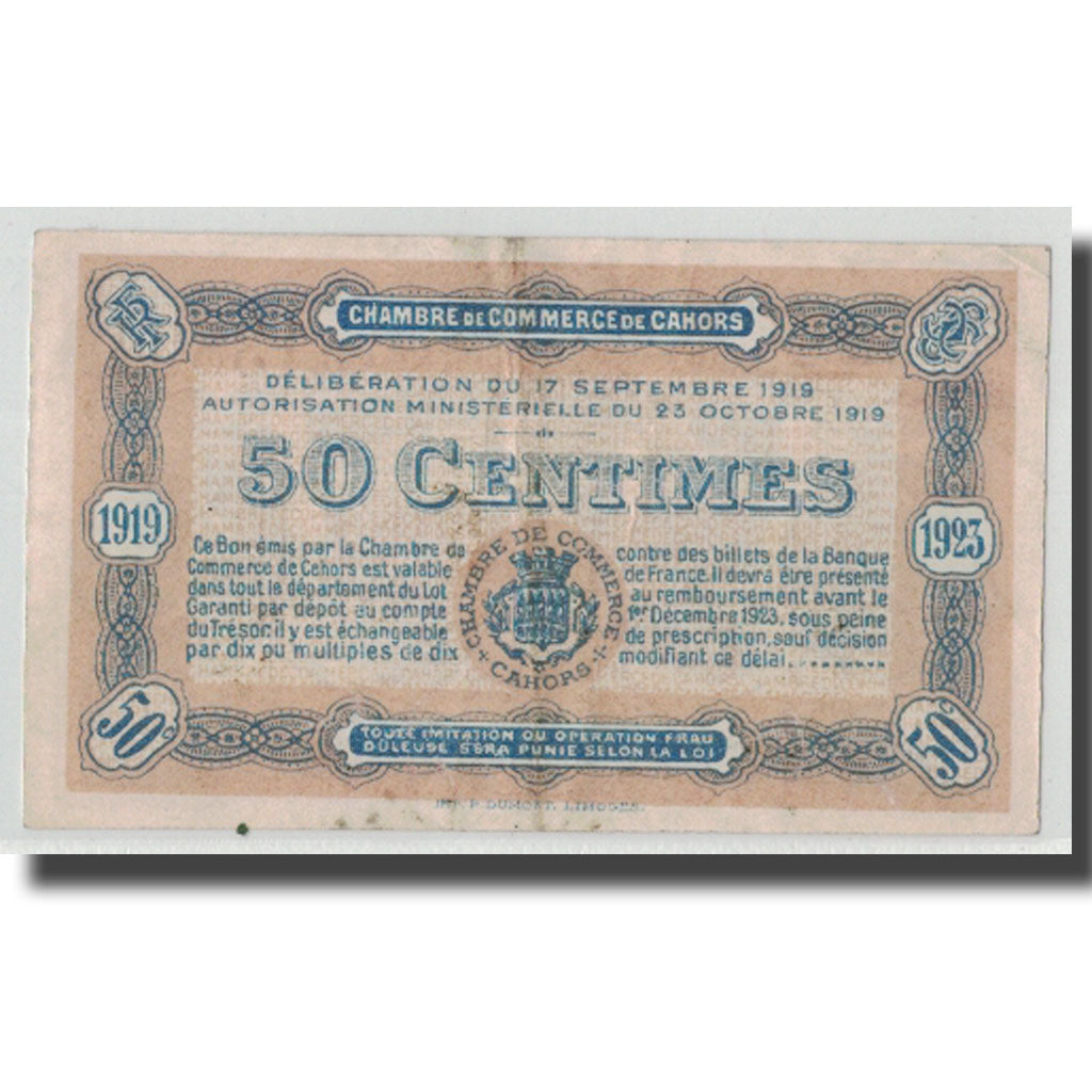 Francia, Cahors, 50 Centimes, 1919, BC+, Pirot:35-23