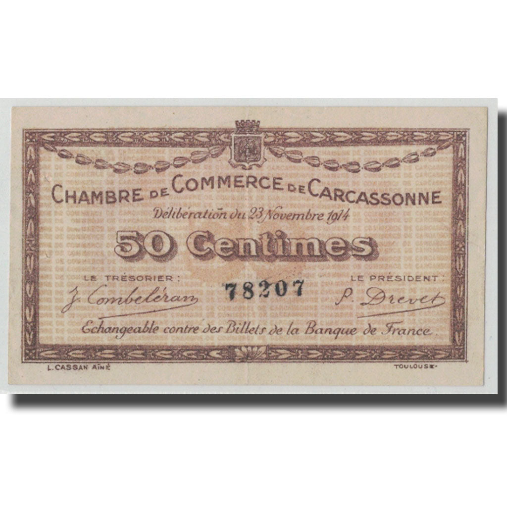 Frankreich, Carcassonne, 50 Centimes, 1914, VZ, Pirot:38-1