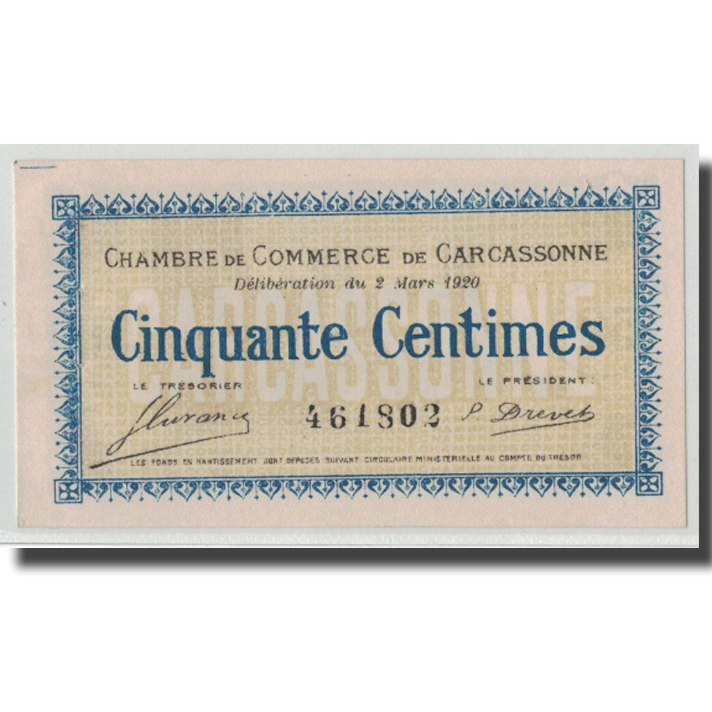 Frankreich, Carcassonne, 50 Centimes, 1920, UNZ-, Pirot:38-15
