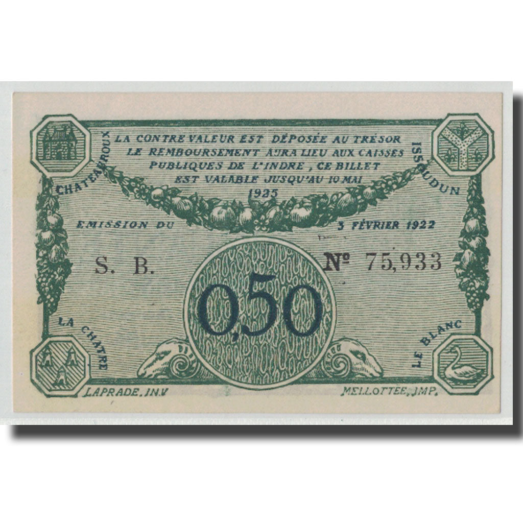 Frankreich, Chateauroux, 50 Centimes, 1922, UNZ, Pirot:46-28