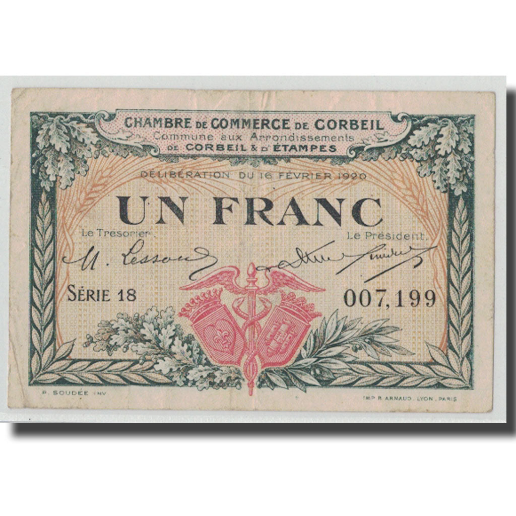 Frankrijk, Corbeil, 1 Franc, 1920, TTB, Pirot:50-3
