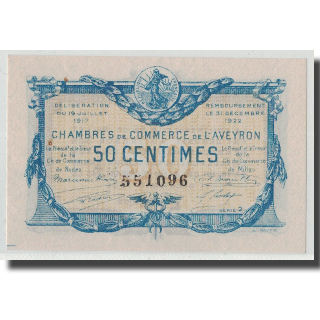 France, Aveyron, 50 Centimes, 1917, UNC(63), Pirot:108-11