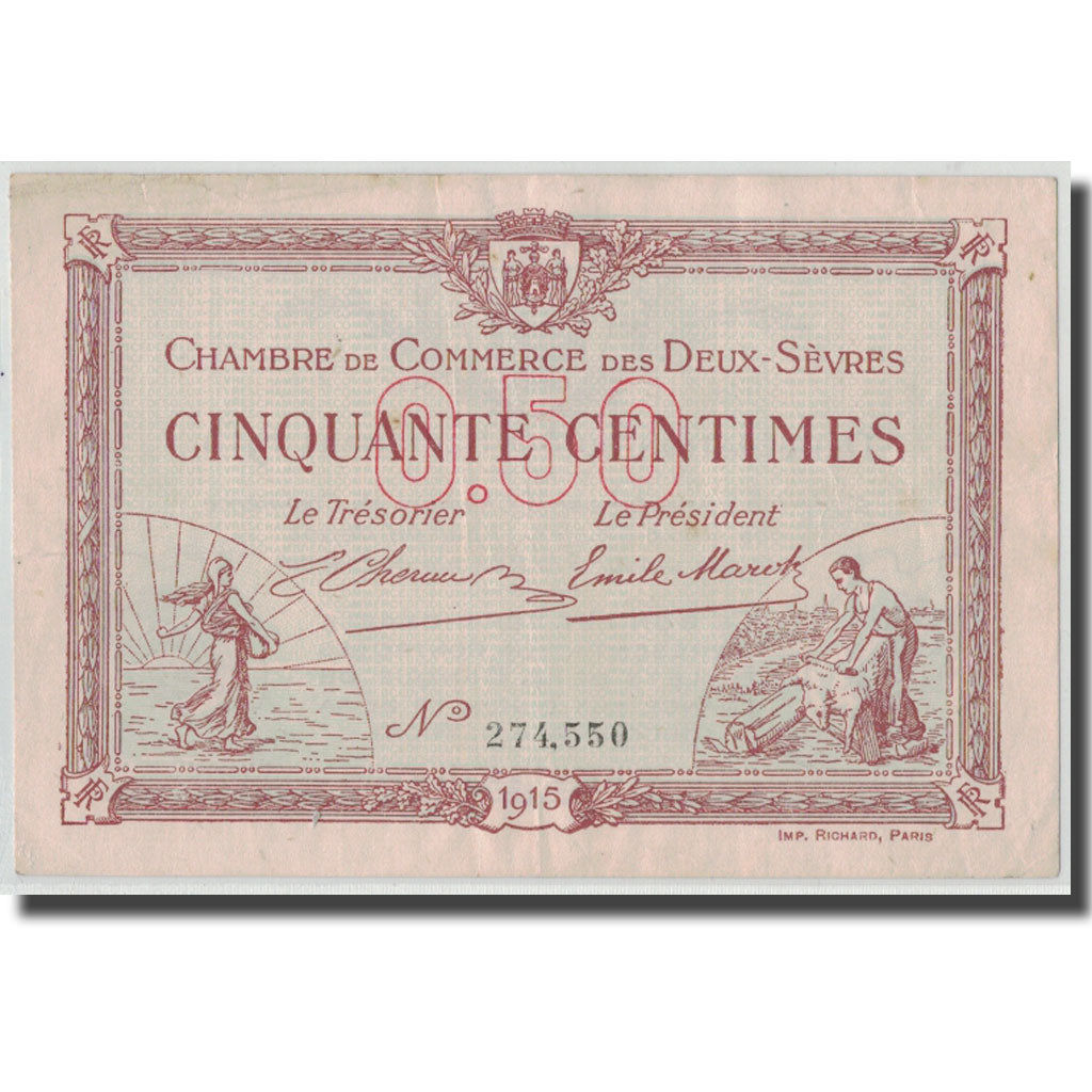 Frankrijk, Deux-Sèvres, 50 Centimes, 1915, TTB+, Pirot:93-1