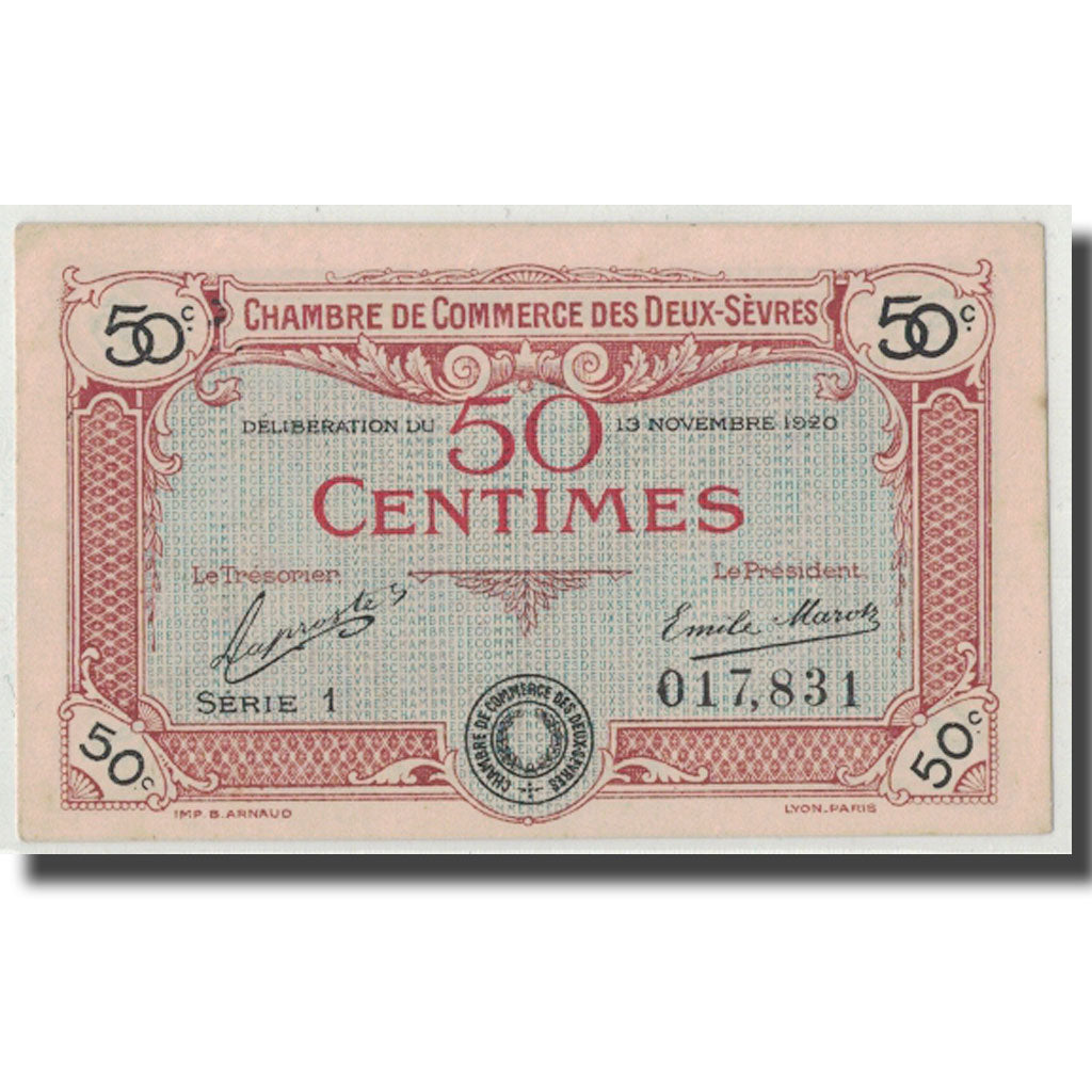 Frankrijk, Deux-Sèvres, 50 Centimes, 1920, SUP+, Pirot:93-10