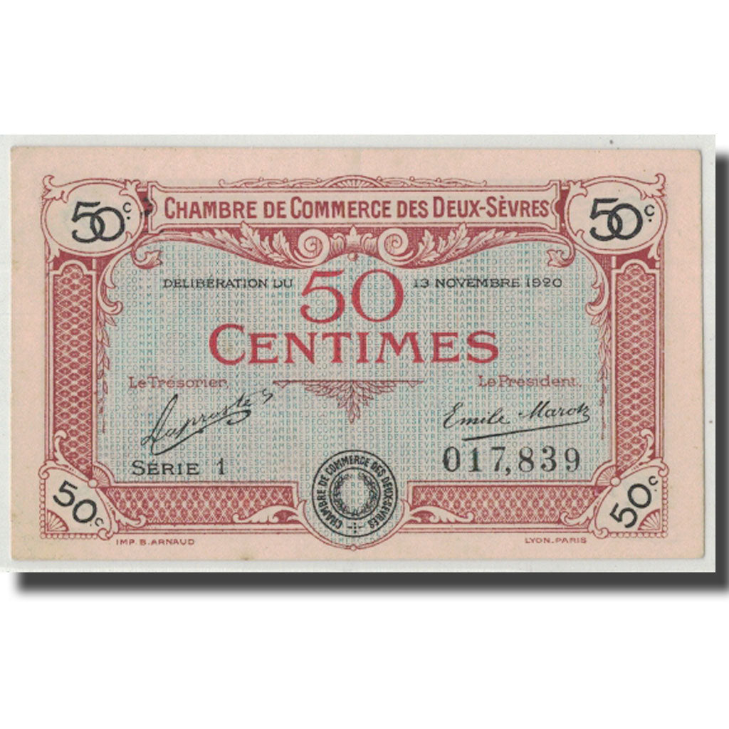 France, Deux-Sèvres, 50 Centimes, 1920, UNC(65-70), Pirot:93-10