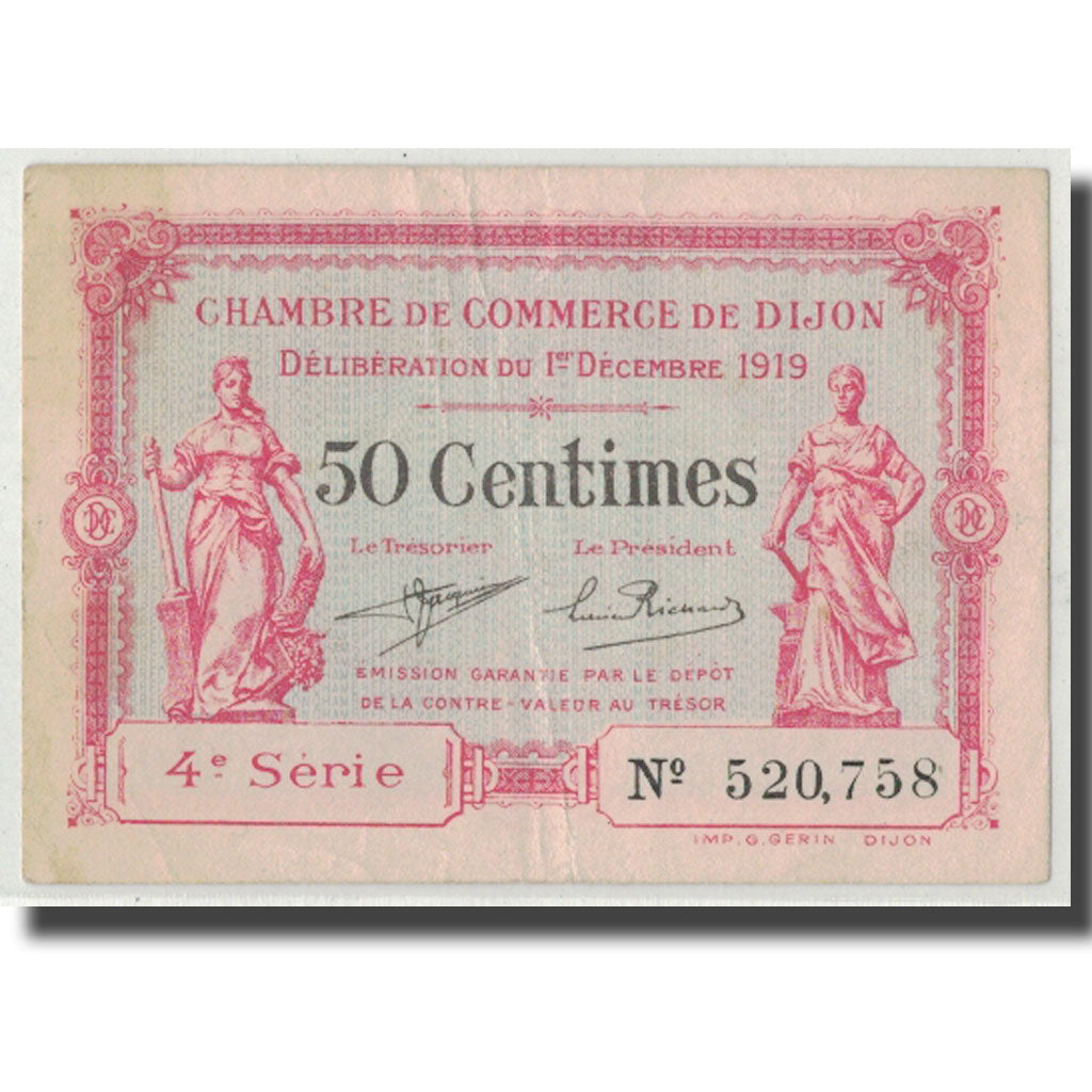 France, Dijon, 50 Centimes, 1919, EF(40-45), Pirot:53-17