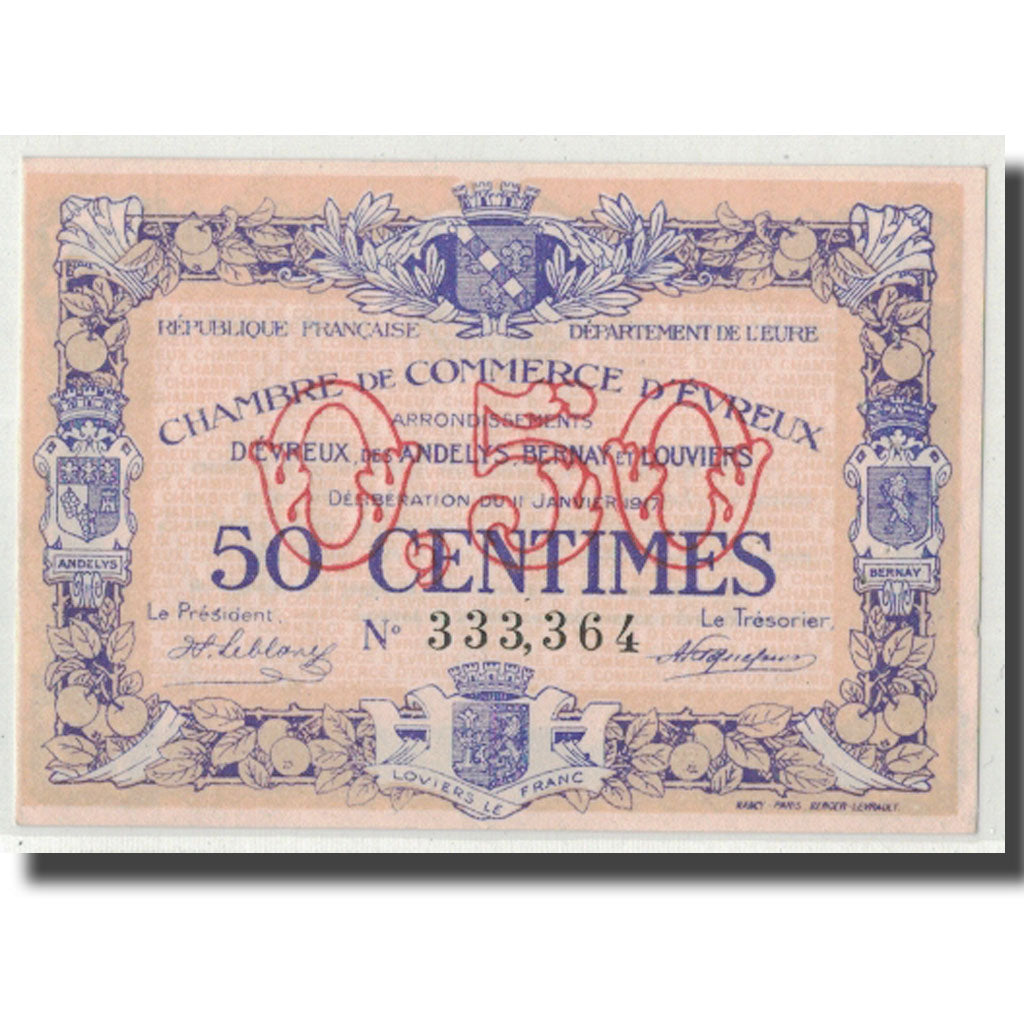 Frankrijk, Evreux, 50 Centimes, 1917, SPL, Pirot:57-10