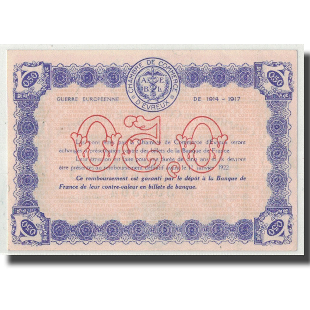 Frankrijk, Evreux, 50 Centimes, 1917, SPL, Pirot:57-10