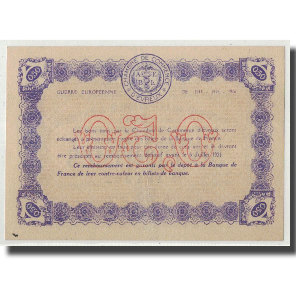 Frankrijk, Evreux, 50 Centimes, 1916, SPL, Pirot:57-8