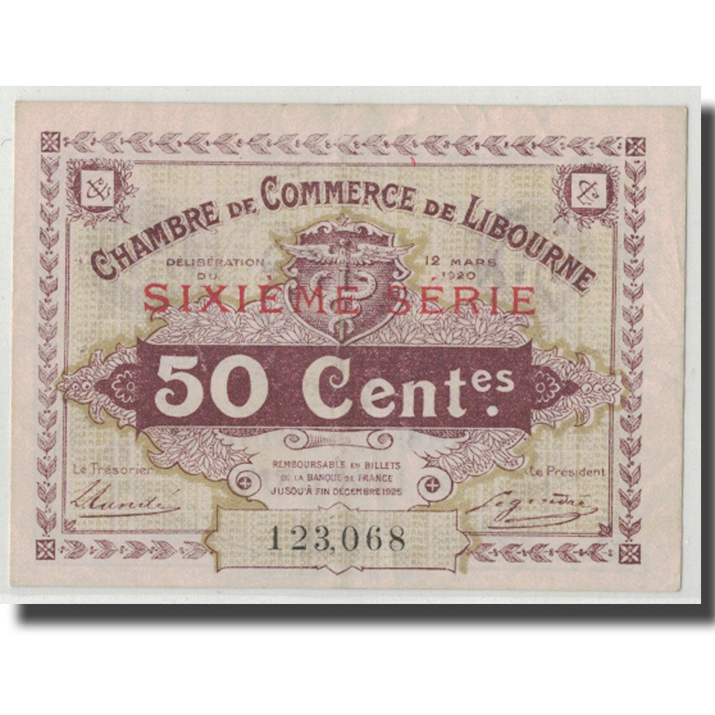 Frankrijk, Libourne, 50 Centimes, 1920, TTB, Pirot:72-29