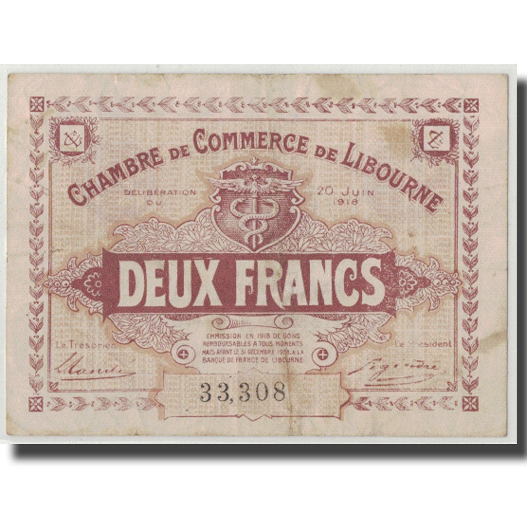 Libourne, 2 Francs, 1918, S+, Pirot:72-27