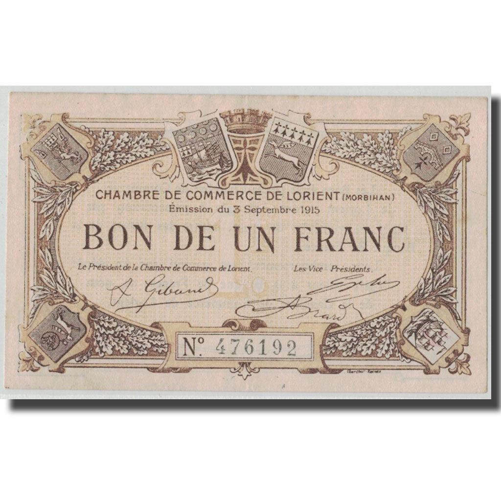 Frankreich, Lorient, 1 Franc, 1915, SS, Pirot:75-2