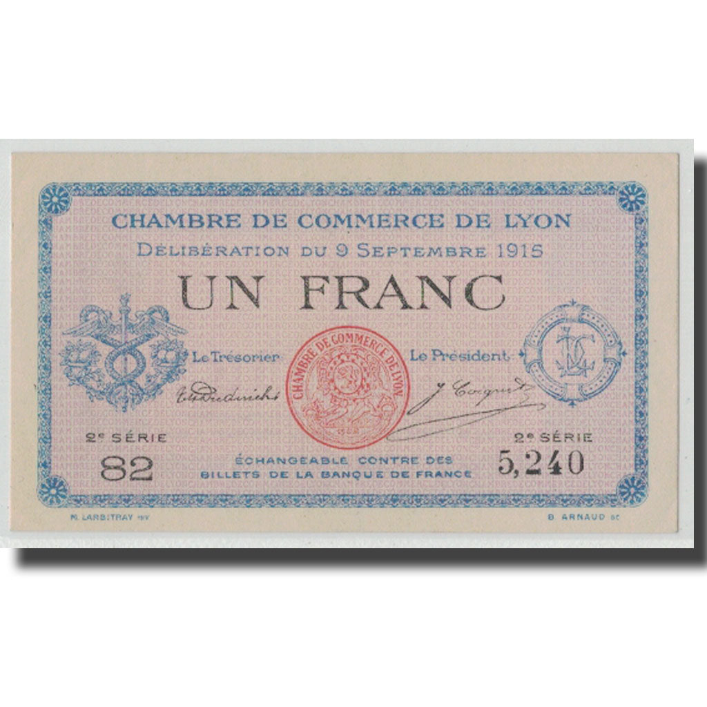 France, Lyon, 1 Franc, 1915, UNC(63), Pirot:77-6