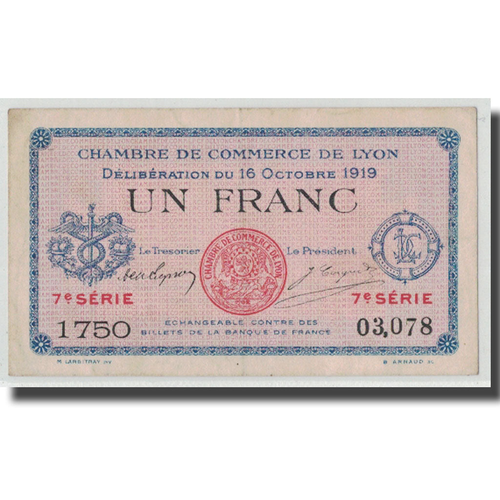 France, Lyon, 1 Franc, 1919, UNC(63), Pirot:77-19