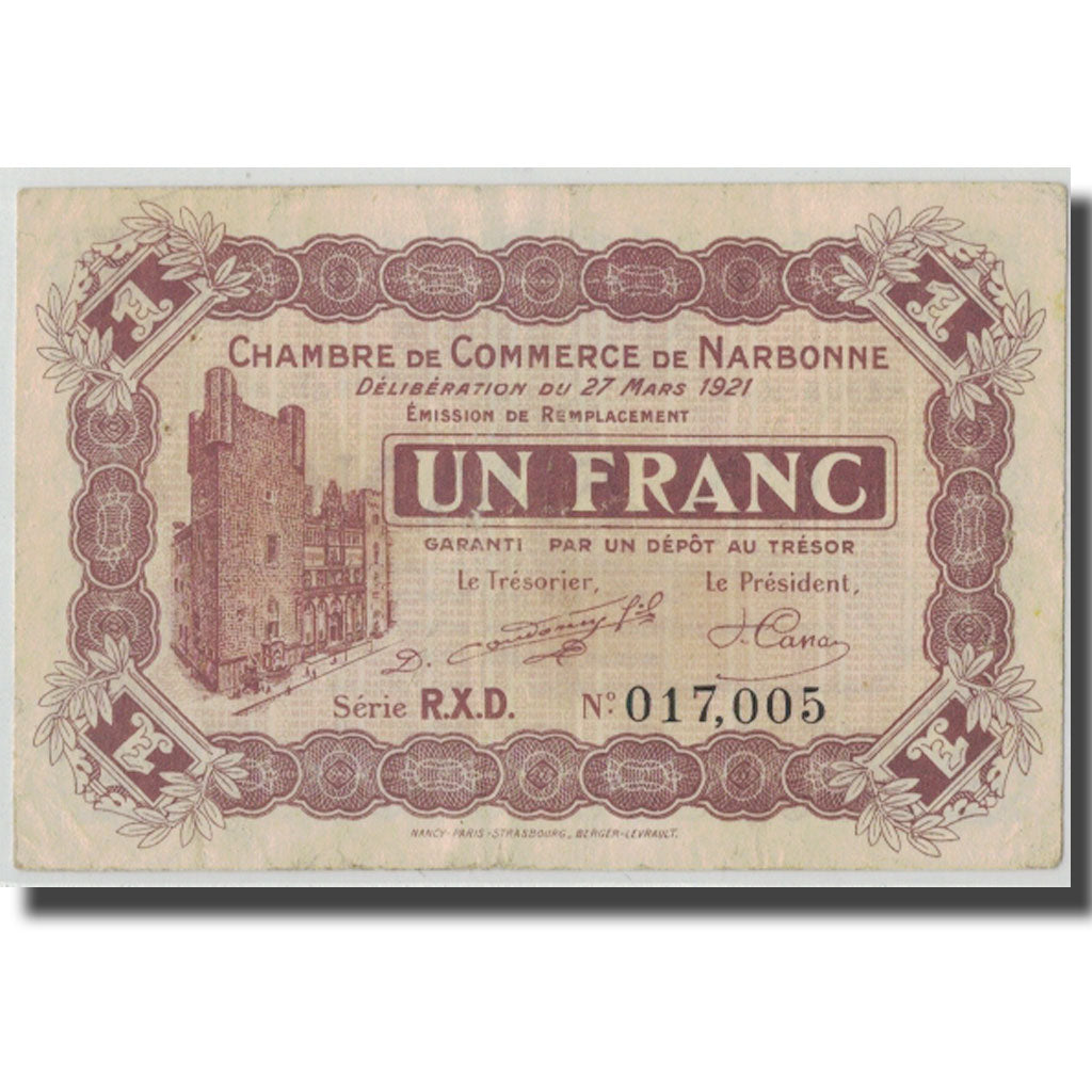Frankreich, Narbonne, 1 Franc, 1921, SS, Pirot:89-28