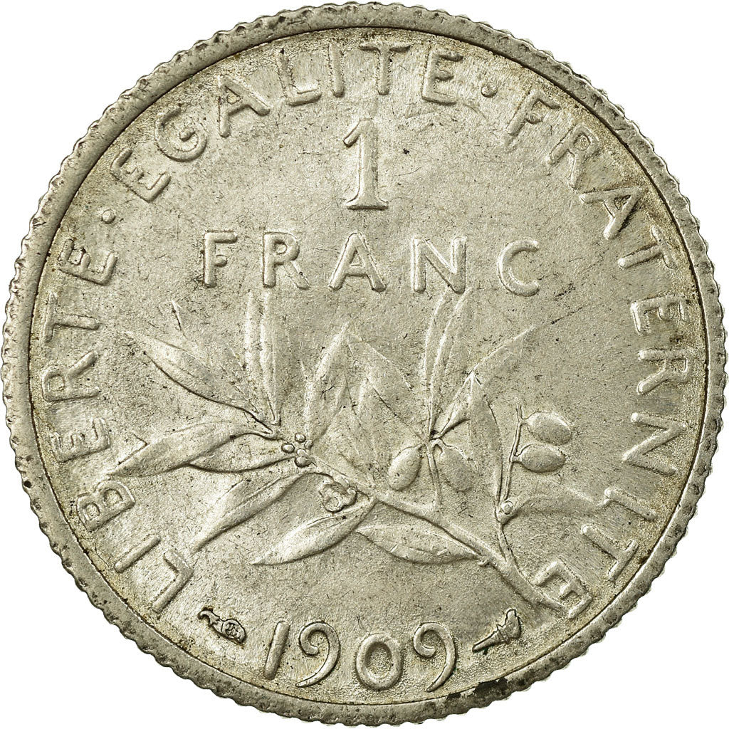 Coin, France, Semeuse, Franc, 1909, Paris, AU(55-58), Silver, KM:844.1
