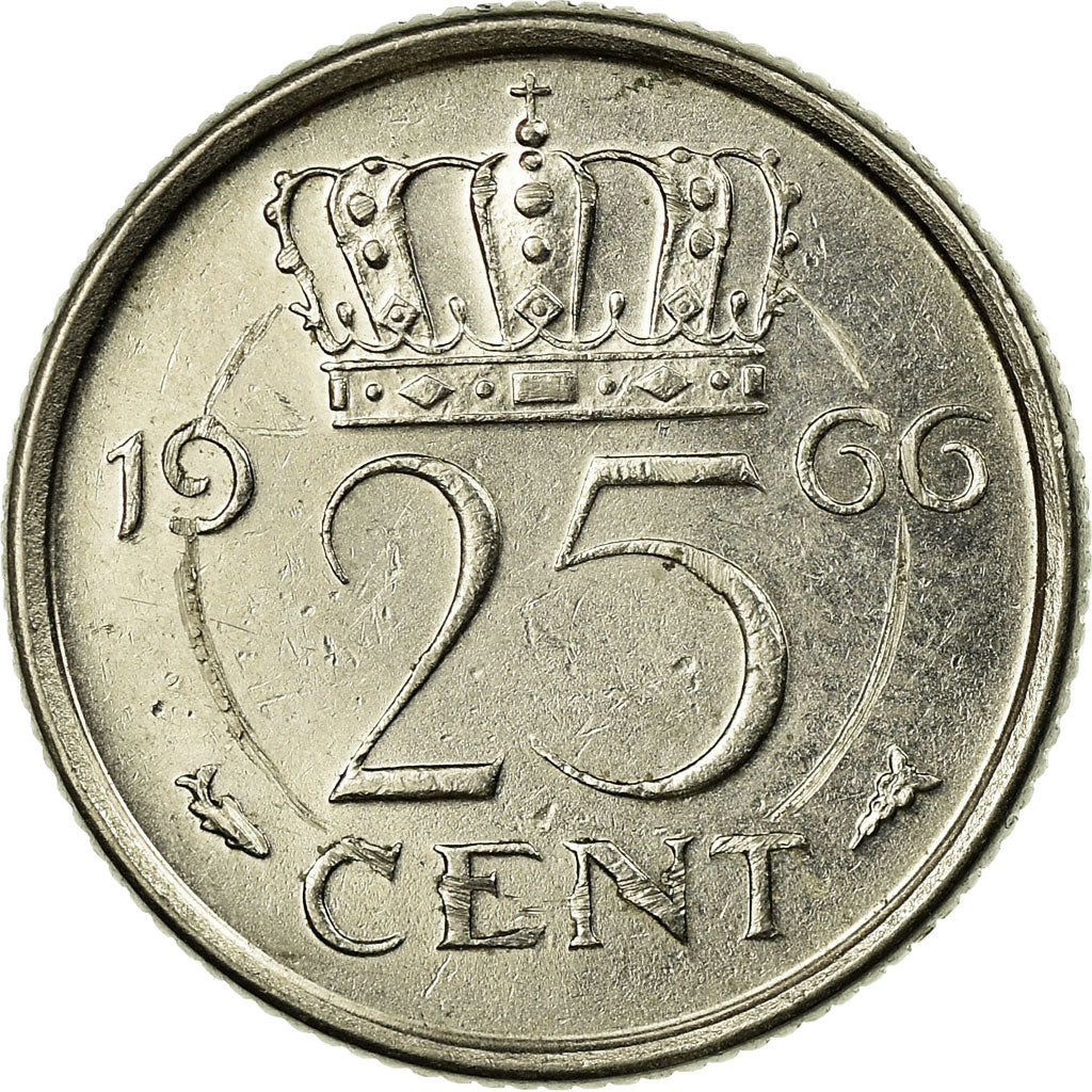 Monnaie, Pays-Bas, Juliana, 25 Cents, 1966, TTB+, Nickel, KM:183