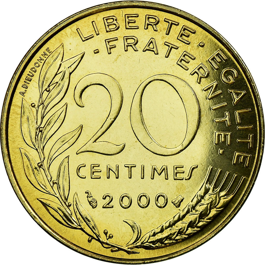 Munten, Frankrijk, Marianne, 20 Centimes, 2000, Paris, FDC, Aluminum-Bronze