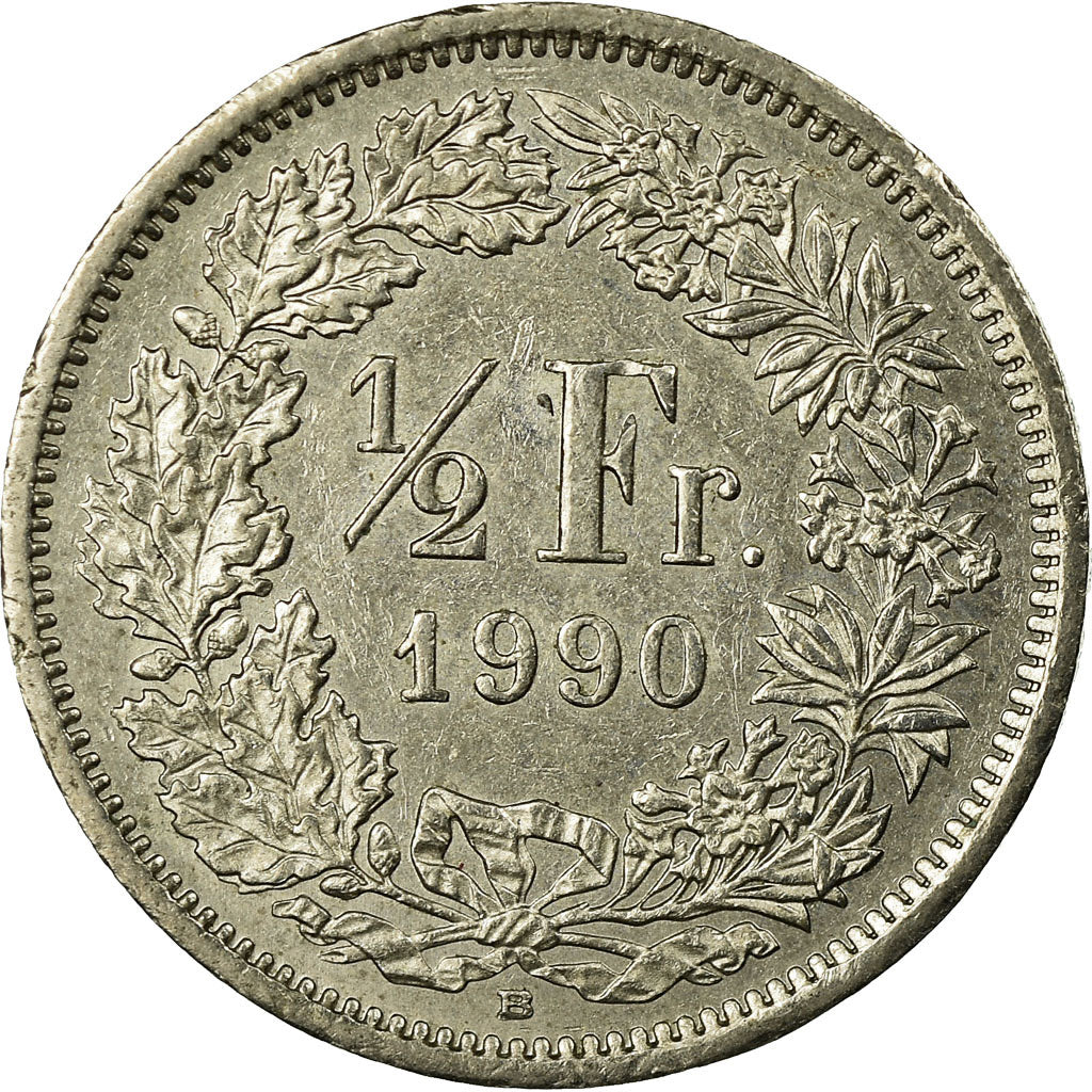 Coin, Switzerland, 1/2 Franc, 1990, Bern, EF(40-45), Copper-nickel, KM:23a.3