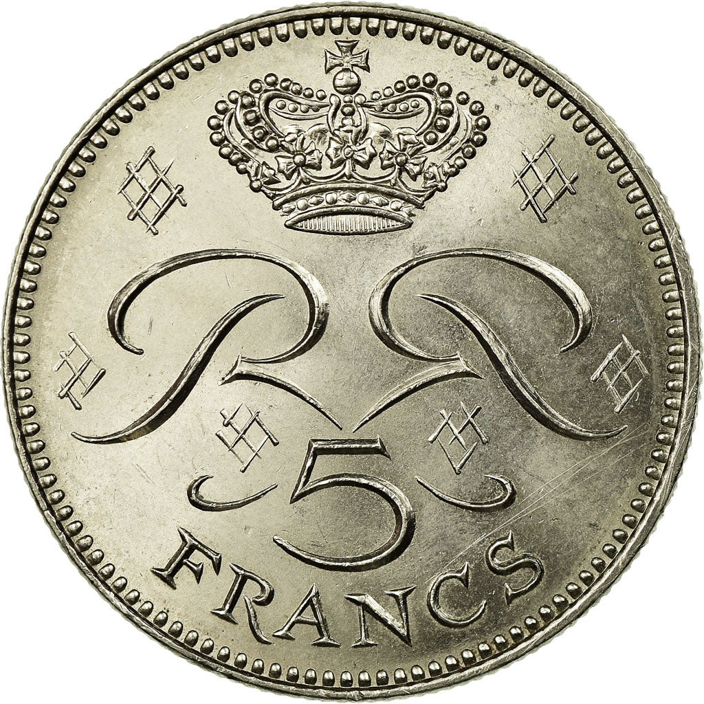 Coin, Monaco, Rainier III, 5 Francs, 1974, MS(60-62), Copper-nickel, KM:150