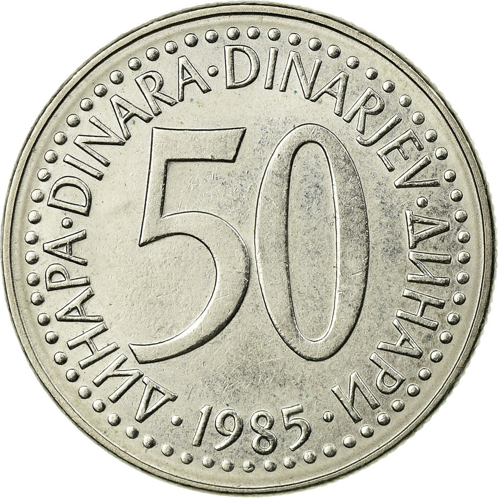 Coin, Yugoslavia, 50 Dinara, 1985, AU(55-58), Copper-Nickel-Zinc, KM:113
