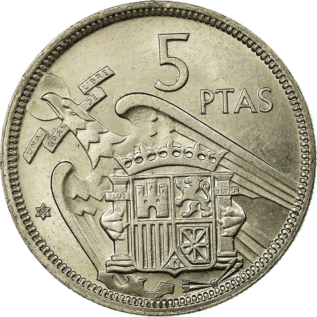 Coin, Spain, Caudillo and regent, 5 Pesetas, 1968, AU(55-58), Copper-nickel
