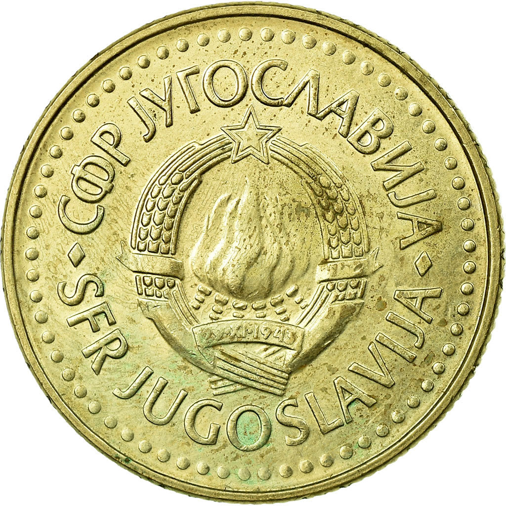 Coin, Yugoslavia, 5 Dinara, 1986, AU(50-53), Nickel-brass, KM:88