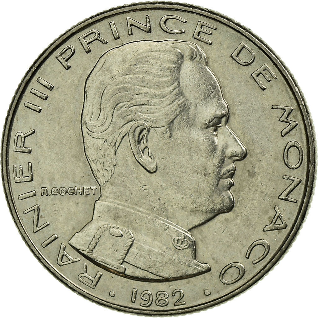 Coin, Monaco, Rainier III, 1/2 Franc, 1982, AU(50-53), Nickel, KM:145