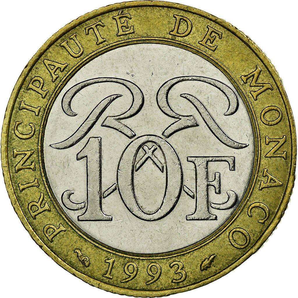 Coin, Monaco, Rainier III, 10 Francs, 1993, EF(40-45), Bi-Metallic, KM:163