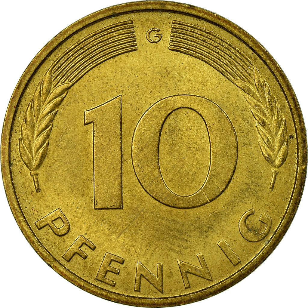 Coin, GERMANY - FEDERAL REPUBLIC, 10 Pfennig, 1989, Karlsruhe, AU(50-53), Brass