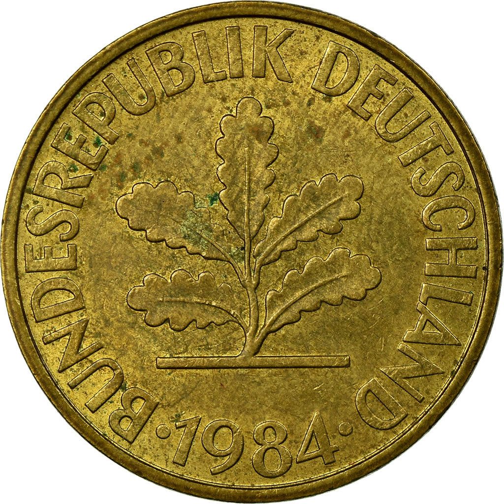 Coin, GERMANY - FEDERAL REPUBLIC, 10 Pfennig, 1984, Munich, VF(30-35), Brass