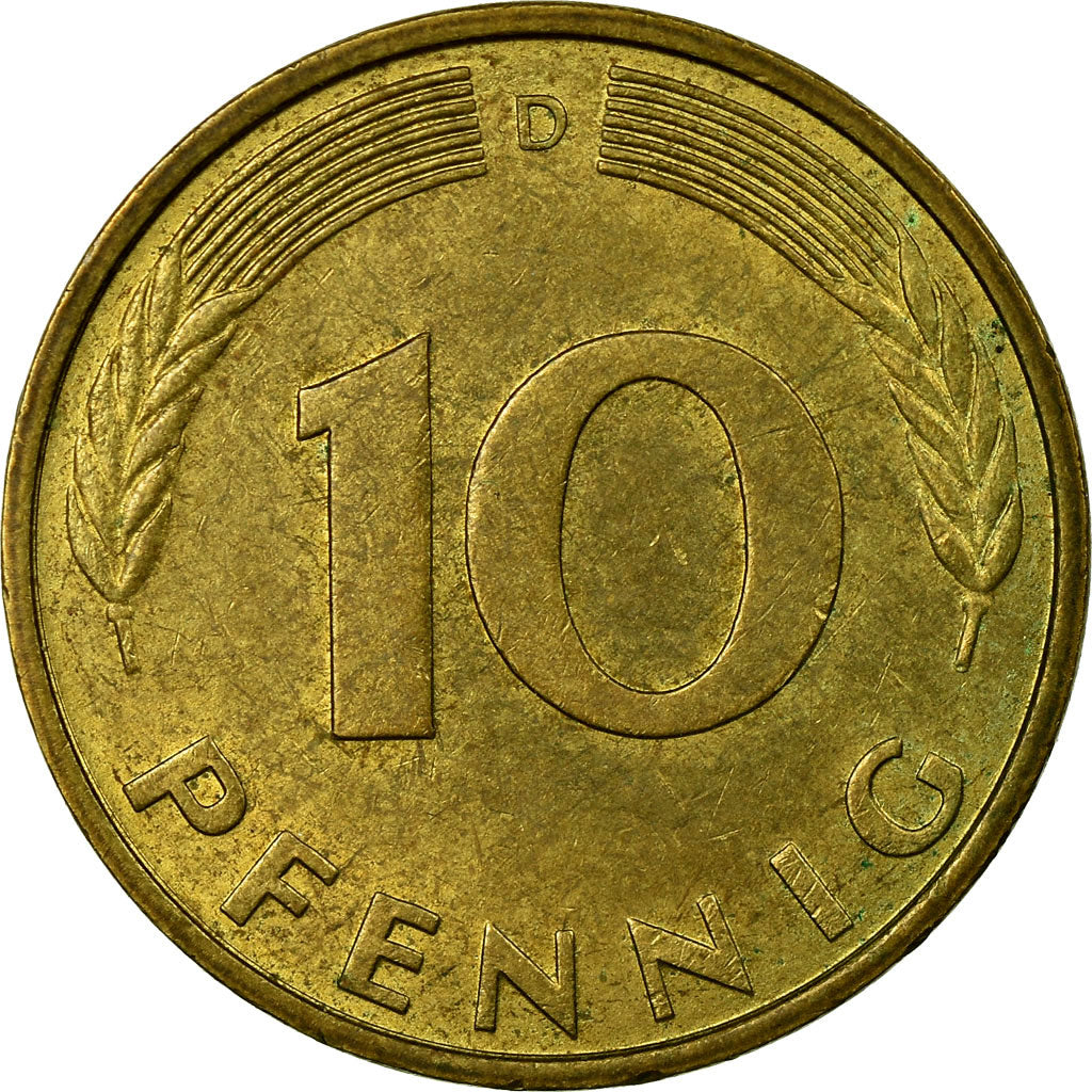 Coin, GERMANY - FEDERAL REPUBLIC, 10 Pfennig, 1984, Munich, VF(30-35), Brass