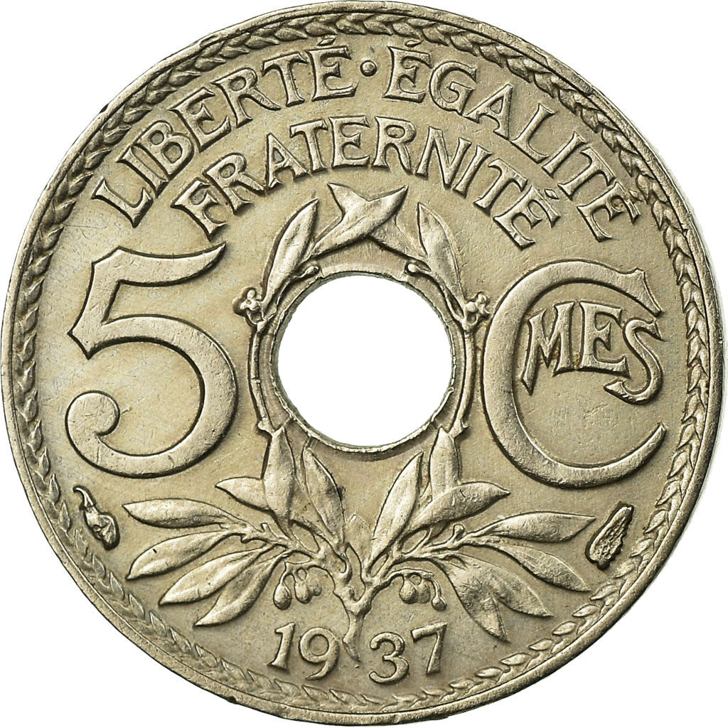 Coin, France, Lindauer, 5 Centimes, 1937, EF(40-45), Copper-nickel, KM:875