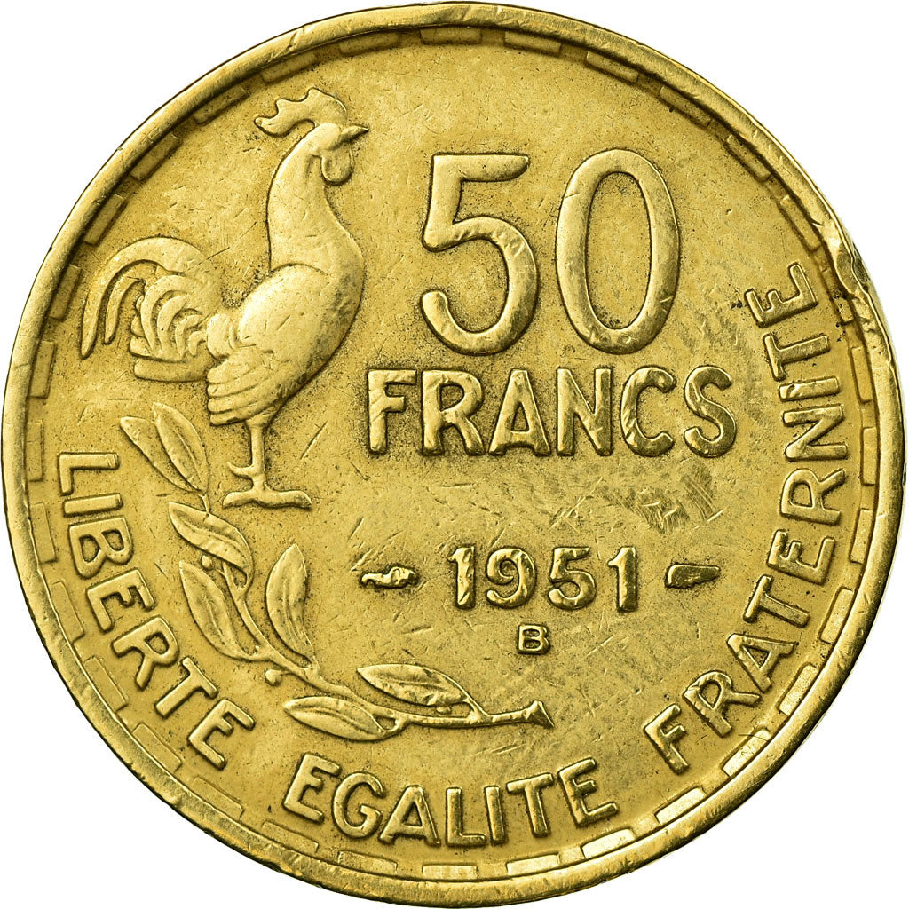 Coin, France, Guiraud, 50 Francs, 1951, Beaumont - Le Roger, VF(20-25)