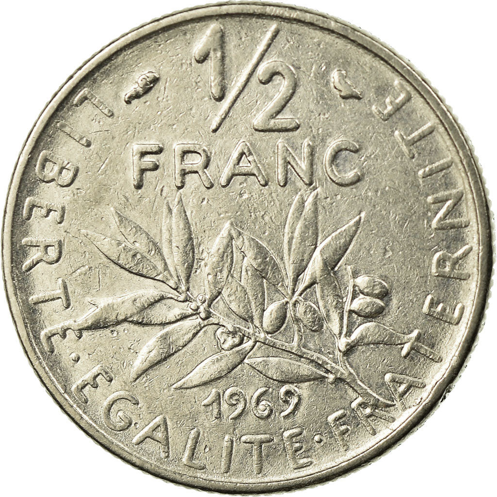 Moneda, Francia, Semeuse, 1/2 Franc, 1969, Paris, BC+, Níquel, KM:931.1
