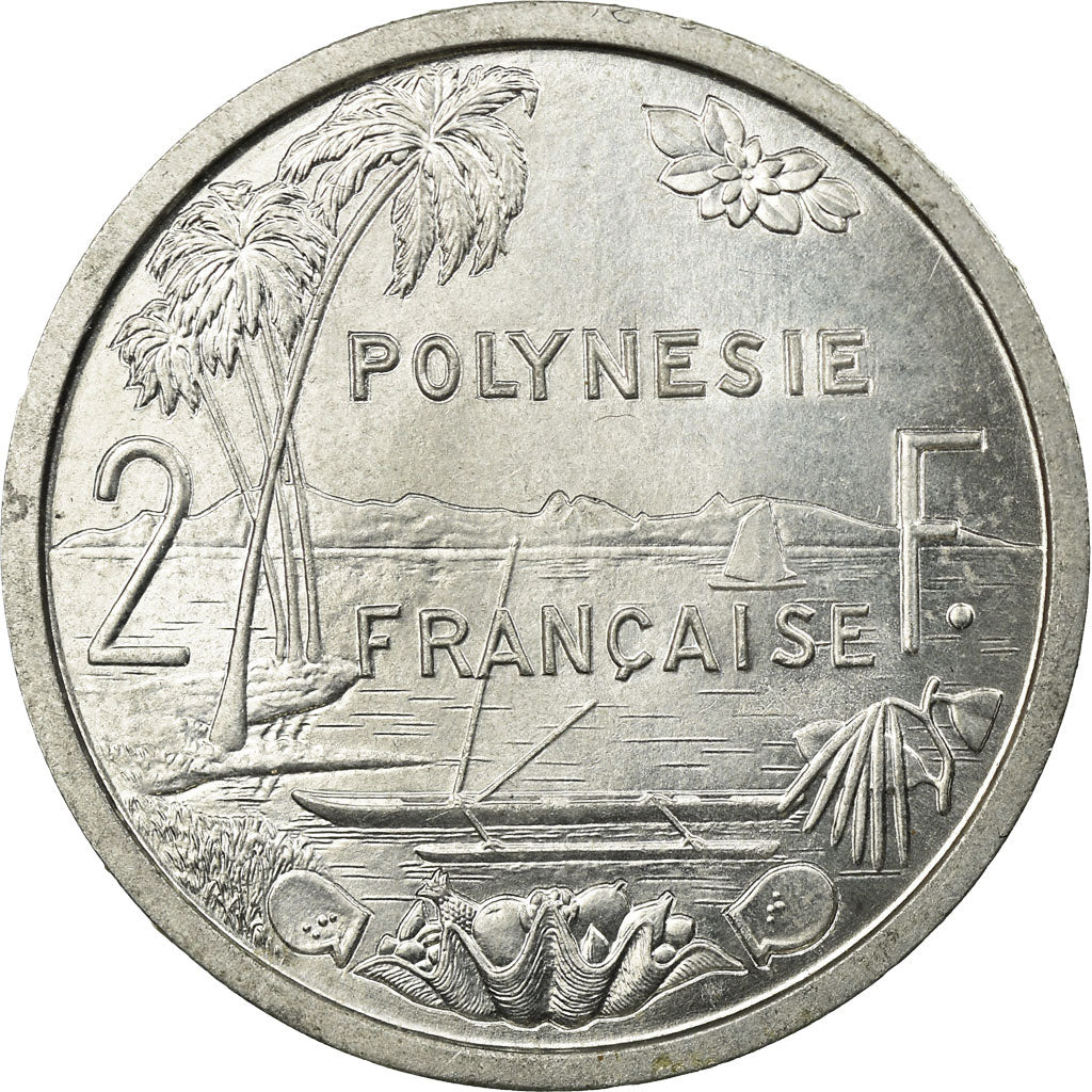 Coin, French Polynesia, 2 Francs, 1965, MS(60-62), Aluminum, KM:3