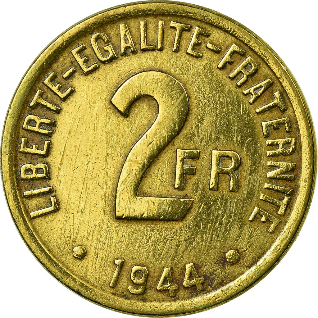 Monnaie, France, France Libre, 2 Francs, 1944, Philadelphie, TTB, Laiton