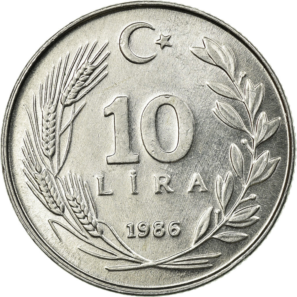 Moneta, Turchia, 10 Lira, 1986, BB+, Alluminio, KM:964