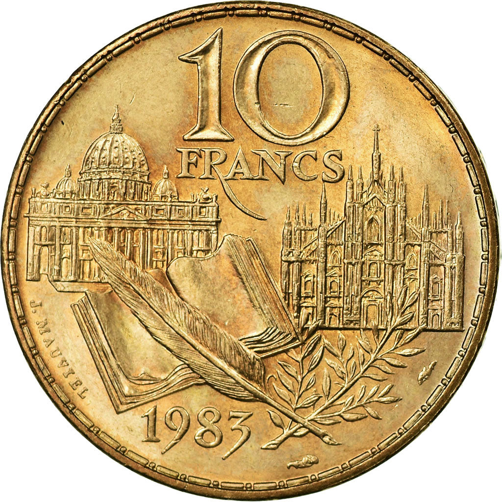 Moneta, Francja, Stendhal, 10 Francs, 1983, AU(55-58), Nikiel-Brąz, KM:953