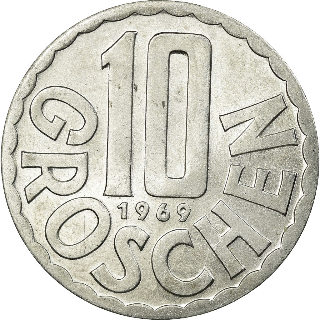 Moeda, Áustria, 10 Groschen, 1969, Vienna, AU(55-58), Alumínio, KM:2878