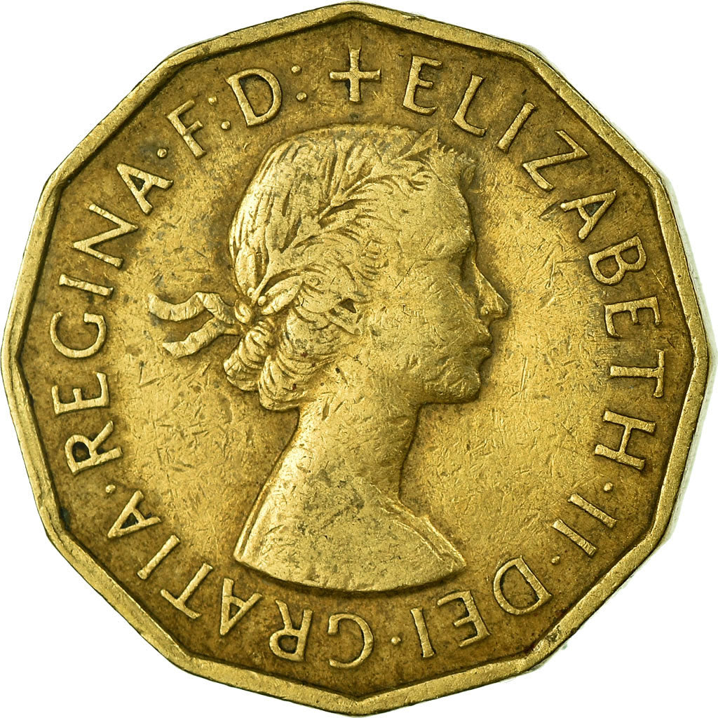 Coin, Great Britain, Elizabeth II, 3 Pence, 1955, VF(30-35), Nickel-brass