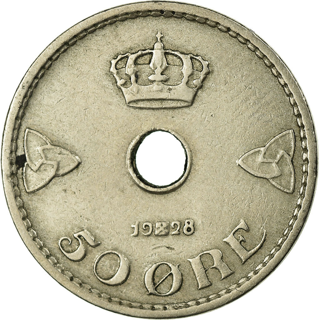 Munten, Noorwegen, Haakon VII, 50 Öre, 1928, ZF, Copper-nickel, KM:386
