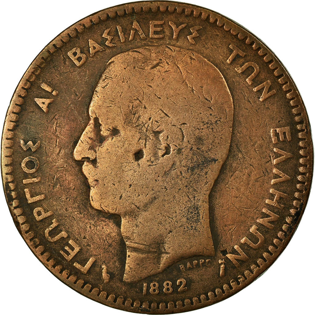Moneta, Grecja, George I, 10 Lepta, 1882, F(12-15), Miedź, KM:55
