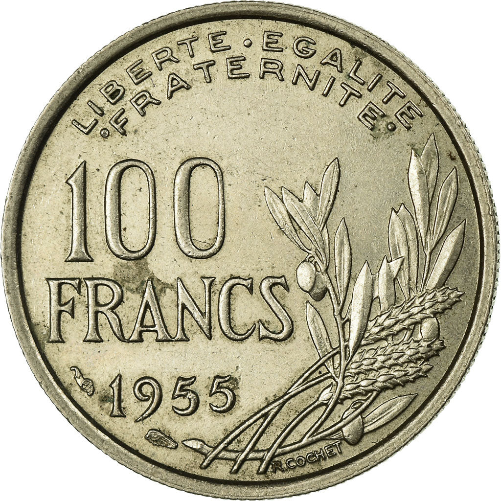 Moneta, Francja, Cochet, 100 Francs, 1955, EF(40-45), Miedź-Nikiel, KM:919.1