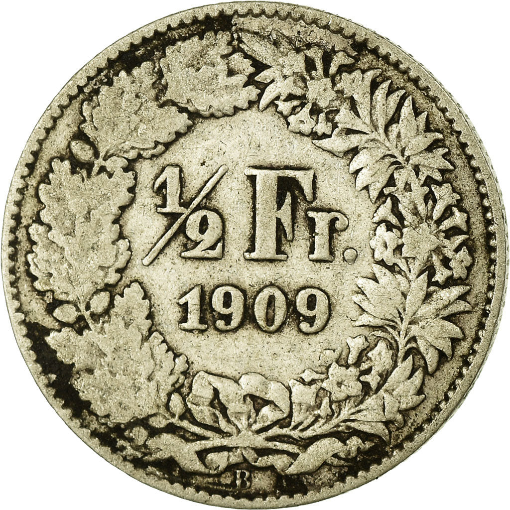 Coin, Switzerland, 1/2 Franc, 1909, Bern, VF(20-25), Silver, KM:23