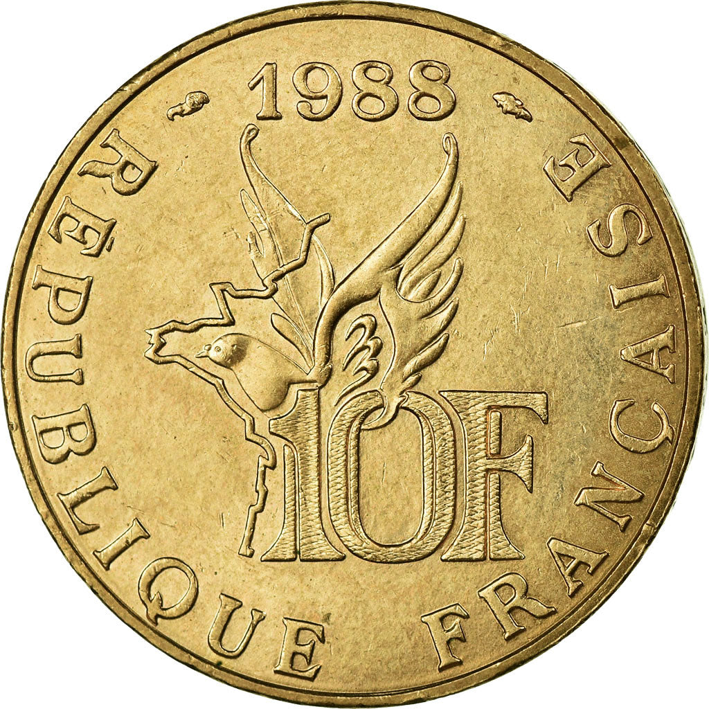 Münze, Frankreich, Roland Garros, 10 Francs, 1988, VZ, Aluminum-Bronze, KM:965
