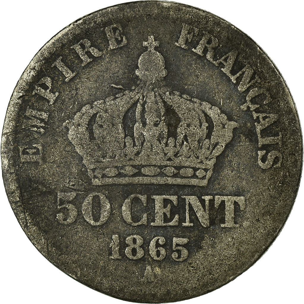 Moneta, Francia, Napoleon III, Napoléon III, 50 Centimes, 1865, Paris, B+