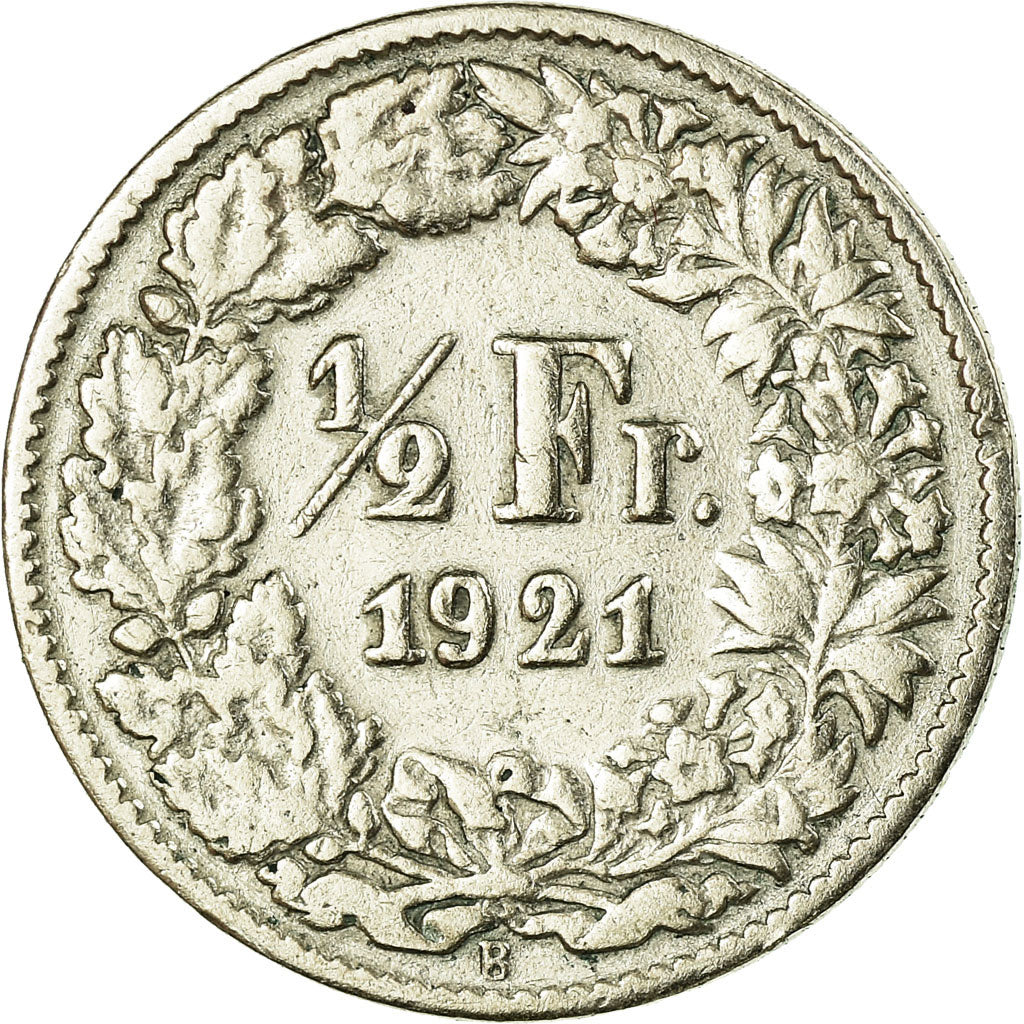 Coin, Switzerland, 1/2 Franc, 1921, Bern, VF(30-35), Silver, KM:23